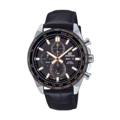 Casio Edifice EFR-574BL-1AV Black Genuine Leather Strap Men Watch